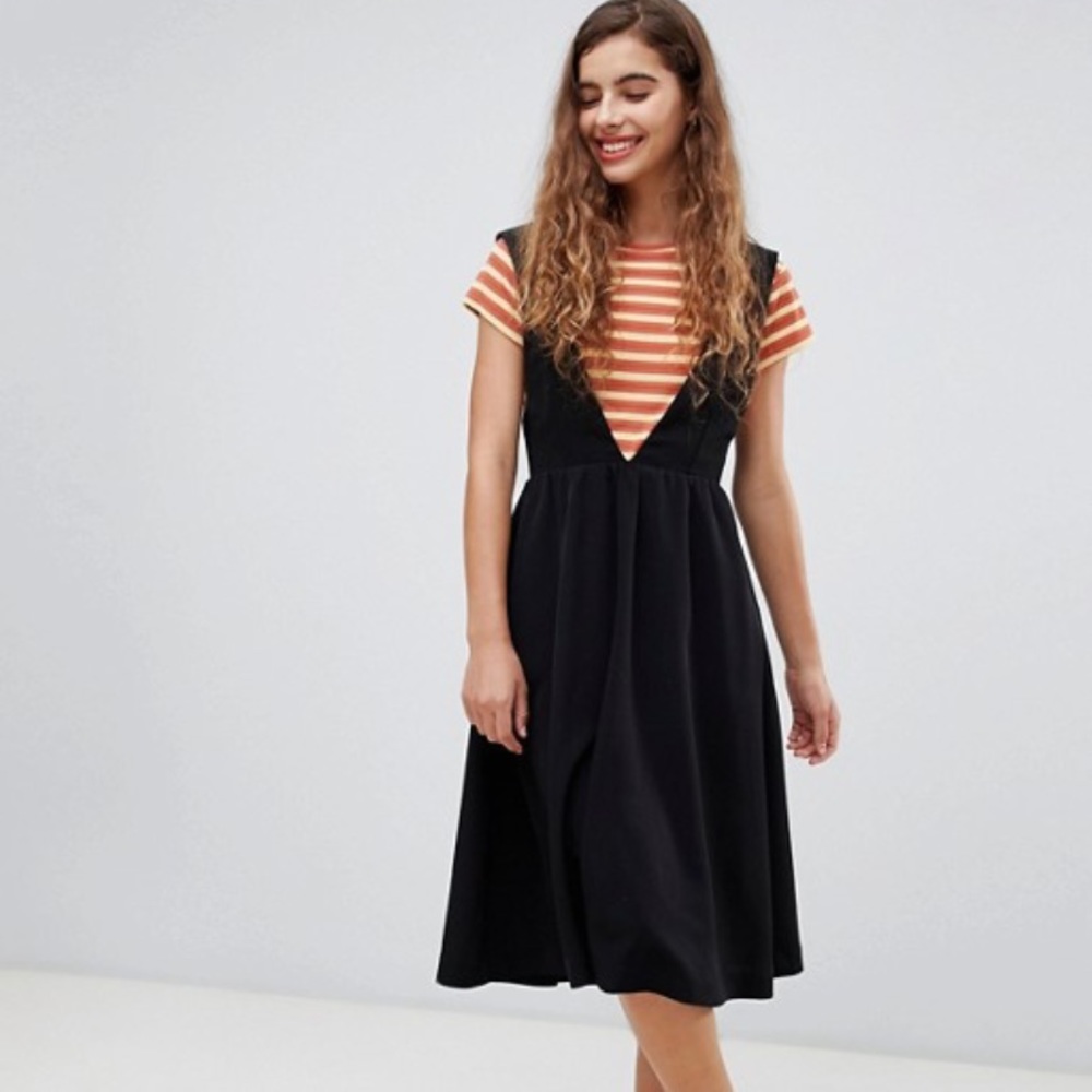 ASOS Monki v-neck midi pinny dress in black